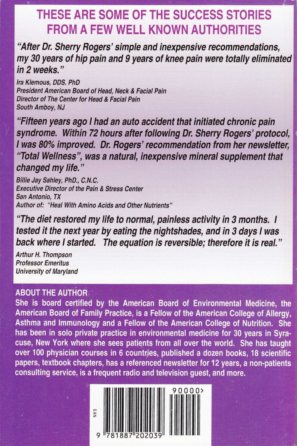 Pain Free in 6 Weeks by Sherry Rogers MD (back cover)